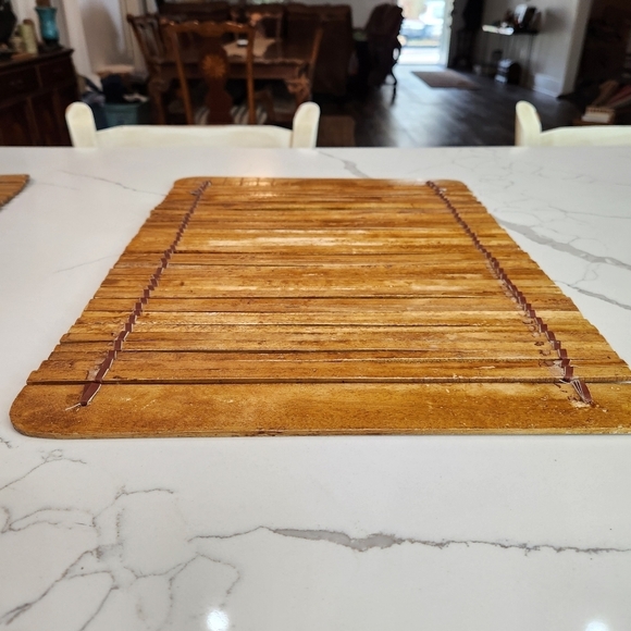 Vintage Woven Wood Placements Tied With Leather a Set of 2 - Picture 12 of 13